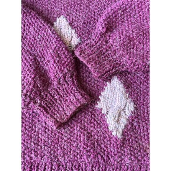 Vintage Handmade Purple & Pink Diamond Knit Turtleneck Sweater Size Large - Picture 8 of 15